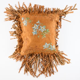 Vintage Painted "Telluride, CO" Leather Pillow