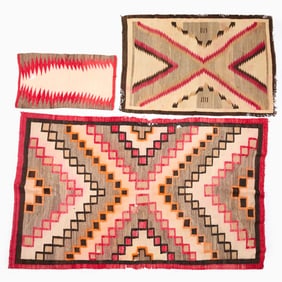 3 Navajo Wool Rugs & Saddle Blanket - Damaged