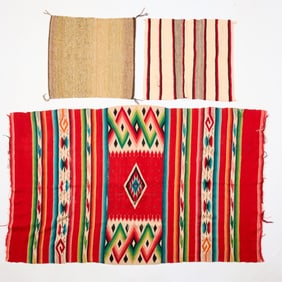 3 Southwestern Wool Saddle Blanket & Serape Rug Textiles