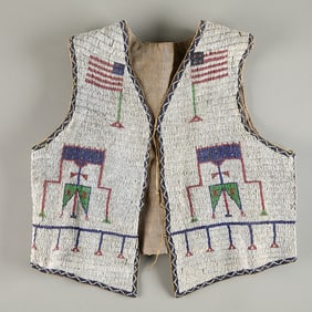 Late 19th c. Sioux Beaded Hide Pictorial Vest