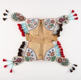 19th c. Anishinaabe Ojibwe Beaded Hide Pad Saddle