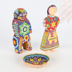 3 Beaded Mexican Huichol Objects & Figures