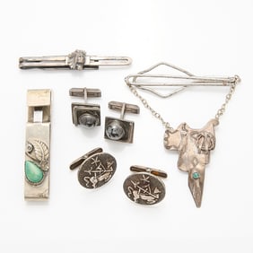 Silver Tie Clips and Cufflinks