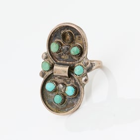 Southwest Silver & Turquoise Ring, Sz 5
