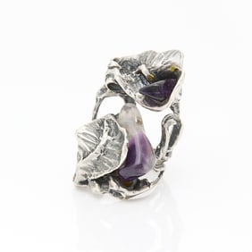 Freeform Sterling Floral Amethyst Ring Sz 7
