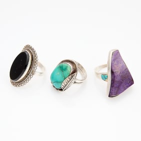 3 Navajo Rings - Sugilite, Turquoise, Hardstone