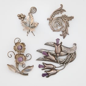 4 Large Taxco Silver Brooches