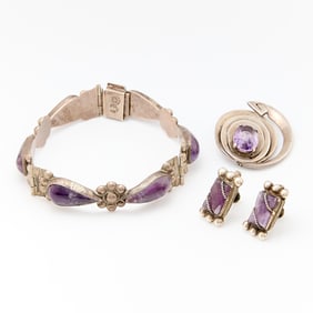 Group 3 Pcs Sterling Silver & Amethyst