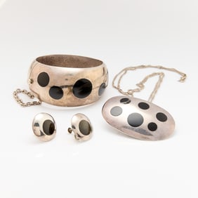 Sterling Bangle, Earrings & Pendant