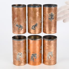 Set 6 Taxco Copper & Silver Cups