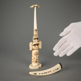 Carved Walrus Totem Pole