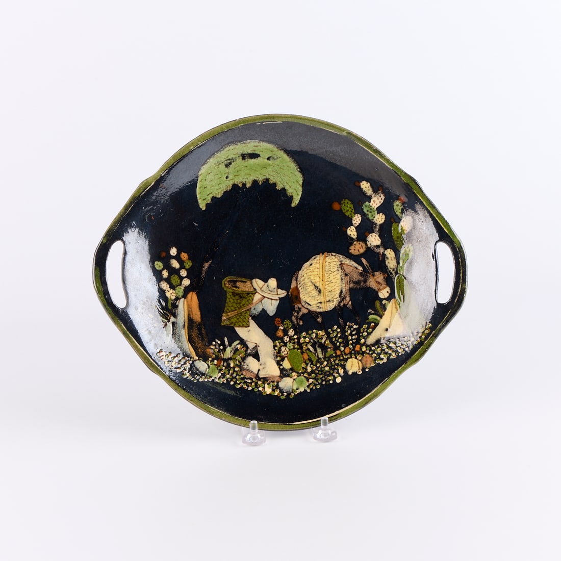 J. Arias Black Tlaquepaque Pottery Handled Plate (1 of 5)