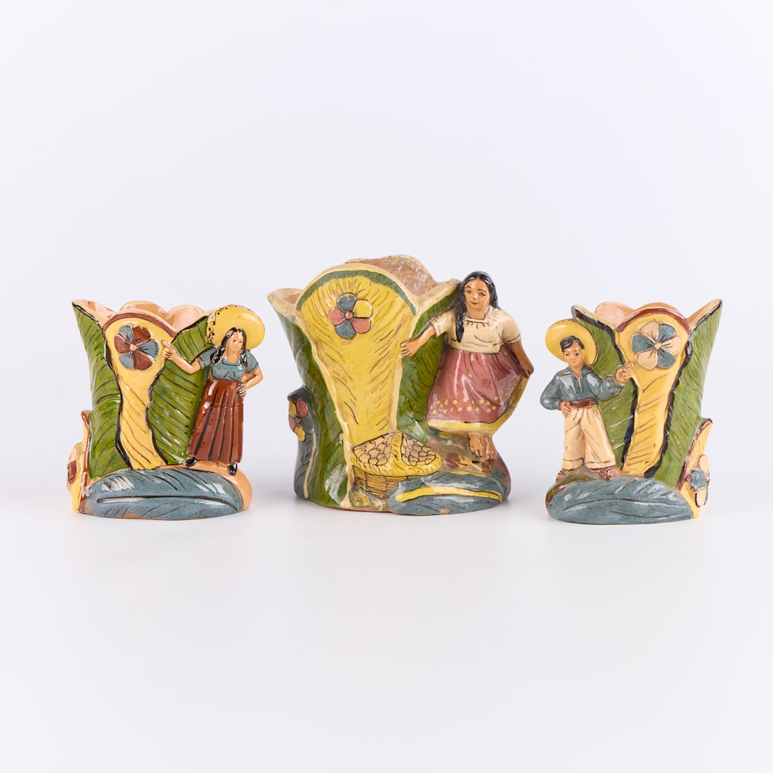 3 Mexican Tlaquepaque Pottery Figural Vases (1 of 5)