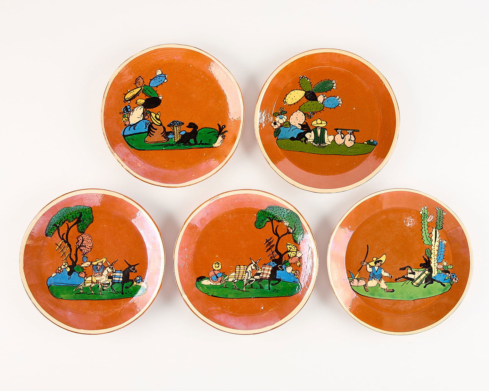 Set 5 Mexican Tlaquepaque Pottery Plates (1 of 6)
