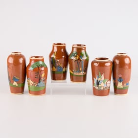 6 Mexican Tlaquepaque Redware Pottery Vases