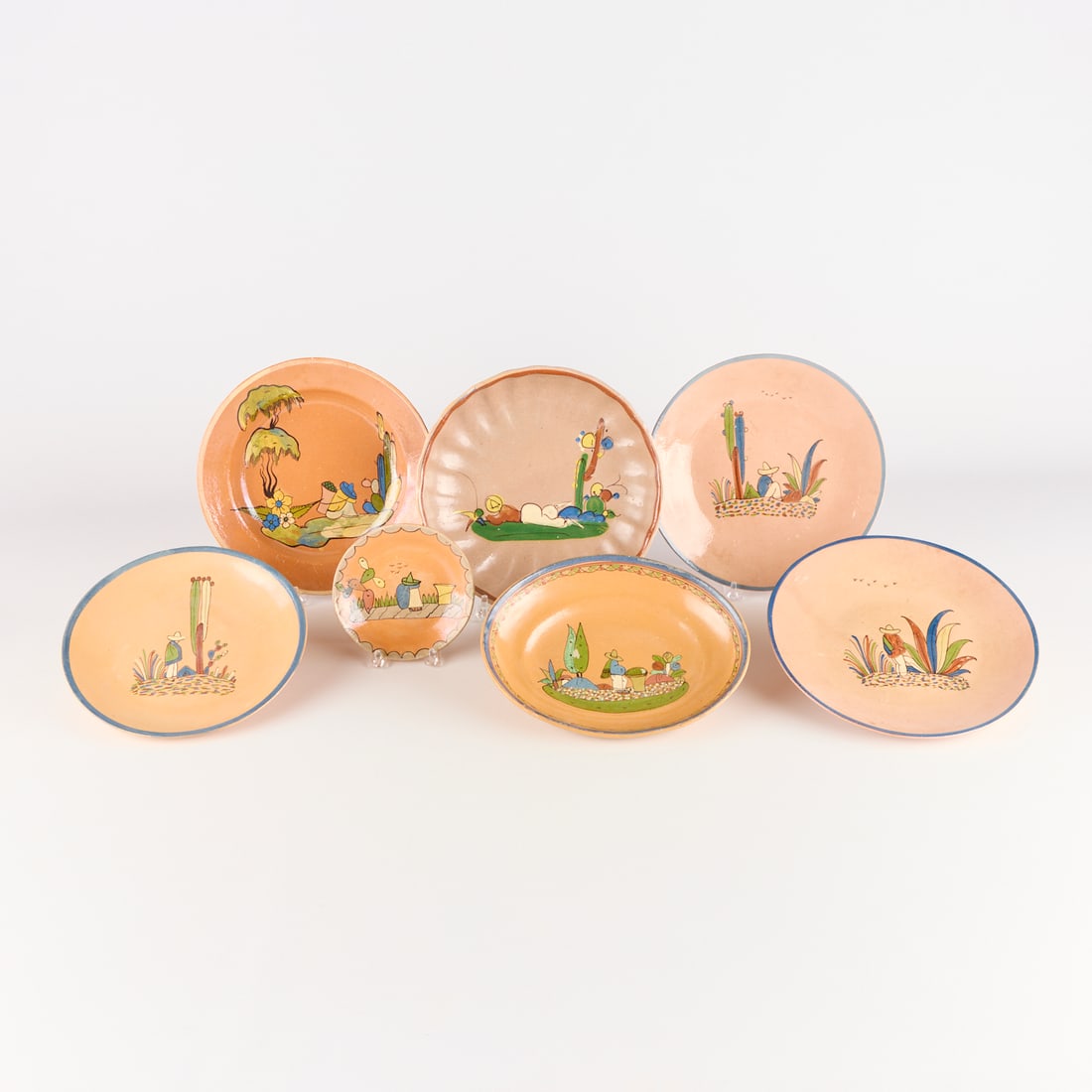 7 Mexican Folk Art Tlaquepaque Pottery Dishes (1 of 9)