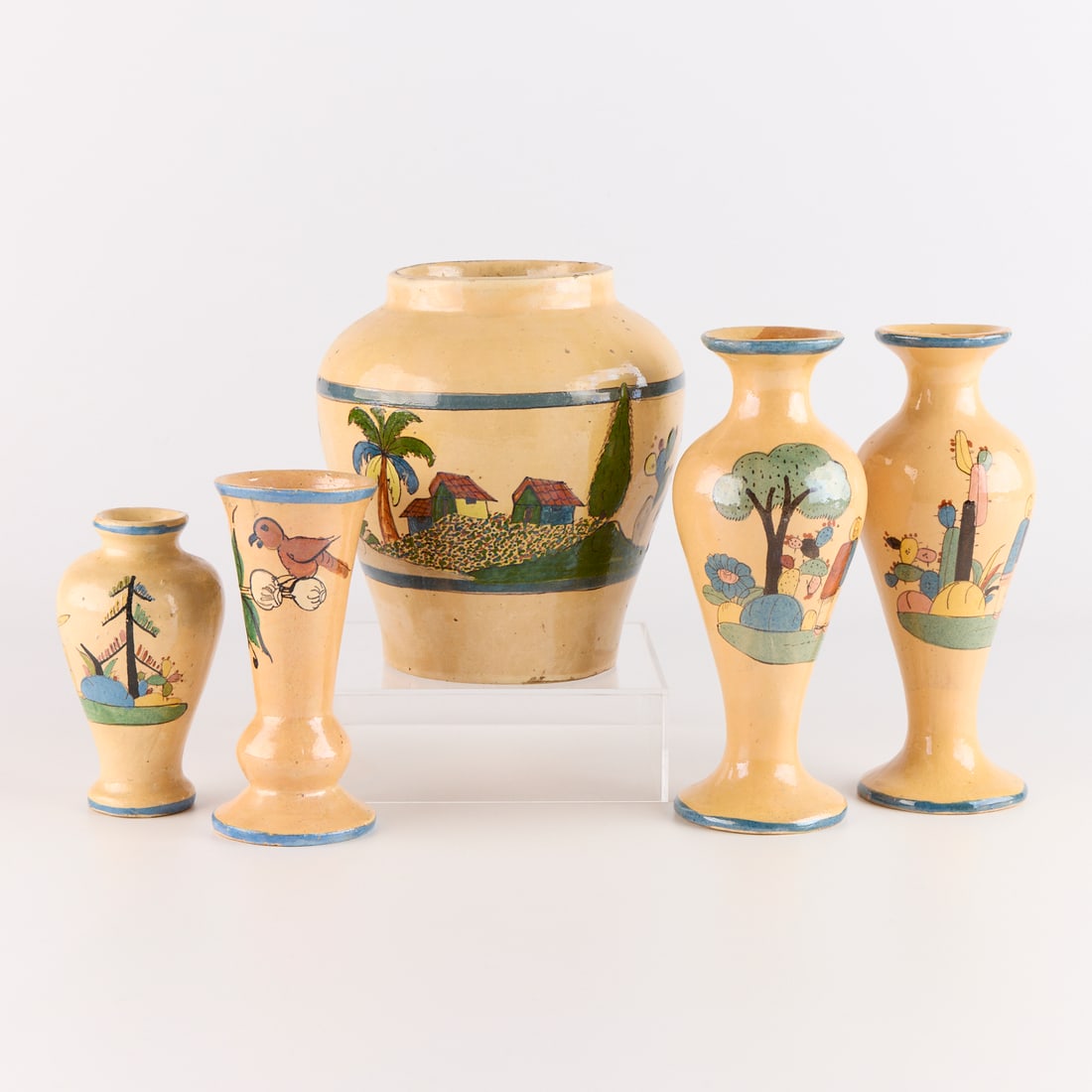 5 Vintage Mexican Yellow Tlaquepaque Pottery Vases (1 of 6)