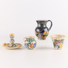 4 Mexican Puebla Talavera Pottery Vases & Vessels