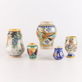 5 Mexican Puebla Talavera Pottery Vases