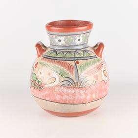 Lrg Mexican Burnished Tonala Pottery Floor Vase