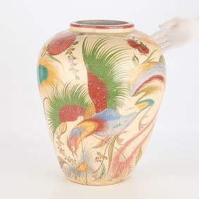 Lrg Mexican Tonala Burnish Pottery Vase - Damaged