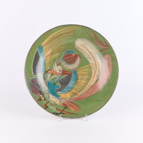 Mexican Burnished Tonala Pottery Bird Charger