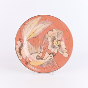 Vtg Mexican Burnished Tonala Pottery Bird Charger