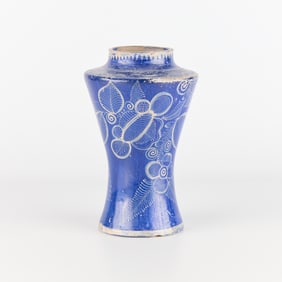 Antique Blue Mexican Floral Tonala Pottery Vase