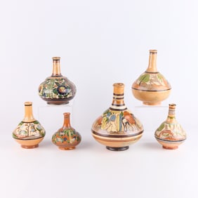 6 Mexican Tlaquepaque Petatillo Pottery Carafes
