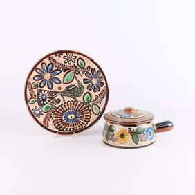 Antonio Rivera Petatillo Pottery Plate & Bean Pot
