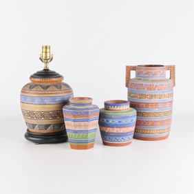 4 Mexican Opaco Tonala Burnished Pottery Vases