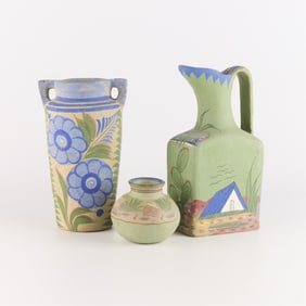 3 Mexican Opaco Style Tonala Pottery Vessels