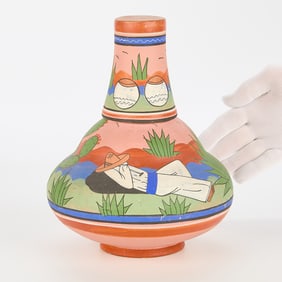 Mexican Opaco Tonala Redware Pottery Water Carafe