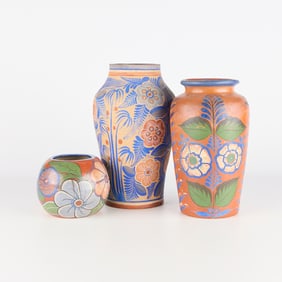 3 Mexican Burnished Opaco Tonala Pottery Vases