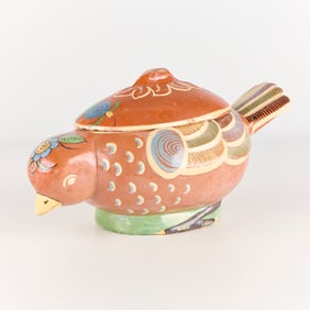 Rare Mexican Tlaquepaque Pottery Bird Casserole