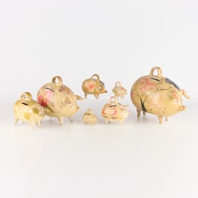 7 Mexican Folk Art Tlaquepaque Pottery Piggy Banks