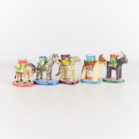 5 Mexican Folk Art Plaster Animal Candle Holders
