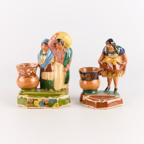 2 Vtg Mexican Tlaquepaque Pottery Figural Ashtrays