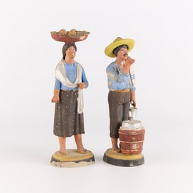 2 Mexican Folk Art Molded Clay Vendor Figures