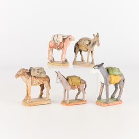 5 Ceramic Mexican Folk Art Donkeys