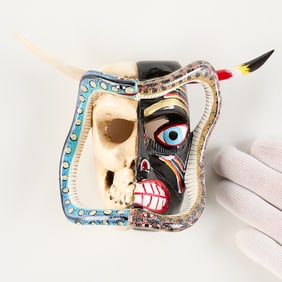 Juan Horta Castillo Wooden Diablo Skull Snake Mask