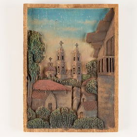 Mexican Carved Taxco Wooden Bas Relief Scene