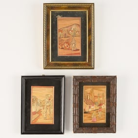 3 Vintage Mexican Folk Art Popotillo Straw Mosaics