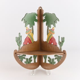 Vintage Mexican Folk Art Painted Wood Corner Shelf