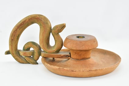 Carved Folk Art Snake Handle Chamberstick