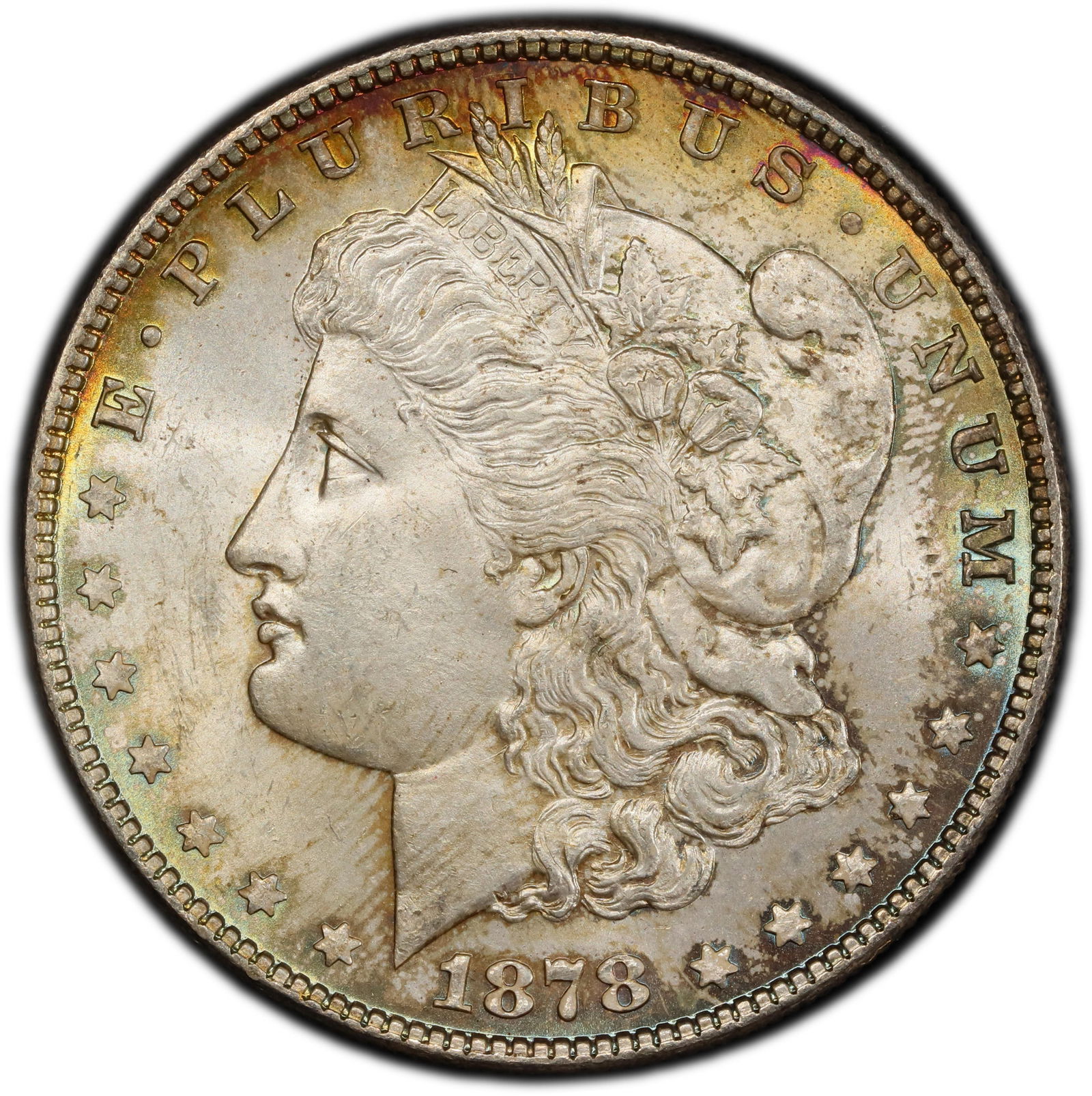 1878 7TF Morgan Silver Dollar PCGS MS63 Rainbow