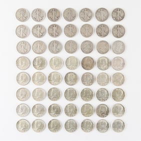 56 Silver Half Dollars 1917-1969