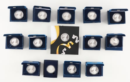 13 U.S. Mint American Eagle Silver Proof Coins