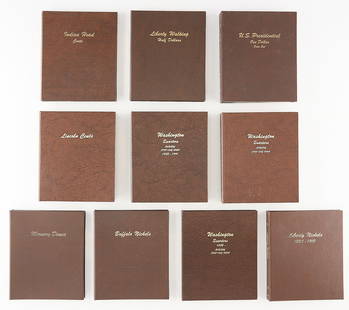 Group of U.S. Coin Sets in Albums: Group of coins in albums including: Indian head cents, liberty walking half dollars, U.S. presidential one dollars, Lincoln cents, Washington quarters, Mercury dimes, buffalo nickels, and liberty nick