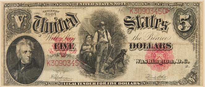 1907 US $5 Woodchopper Large Bill